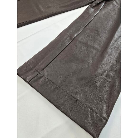 NWT Splendid Chocolate Brown Vegan Leather Wide Leg High Waist Pants Size 0 - Picture 6 of 7